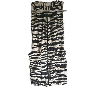 Michael Kors Womens Size 2 Sleeveless Dress Zebra Animal Print Zip Up 100% SILK!